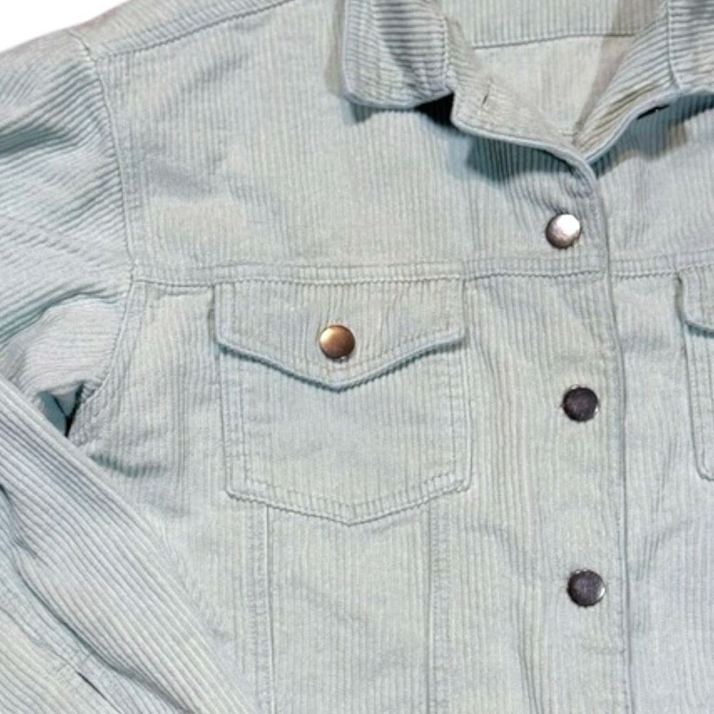 POL Sage Corduroy Shacket Layering Jacket Raw Hem Button Down Green Large NEW - Picture 9 of 9